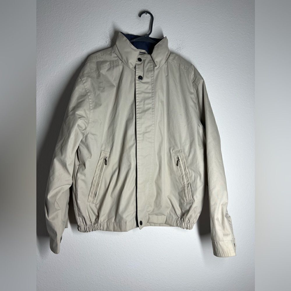St.John’sBay Jacket Men's Lined Windbreaker Full Zip Snap Size L Beige